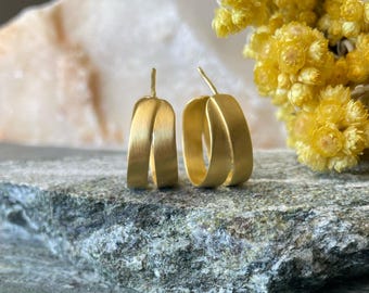 18K Gold Plated Sterling Silver Double Hoop Earrings: Modern Minimalist