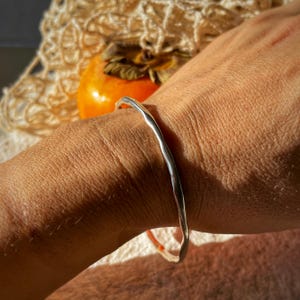 Sterling silver bangle/ Unique statement bracelet/ silver minimalist bracelet/ simple bangle/ modern bracelet/ masif bangle