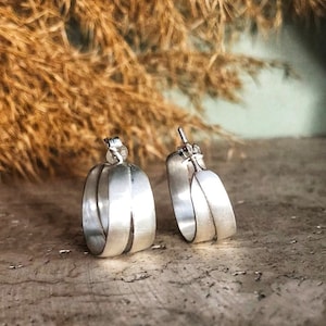 Silver hoop earrings, sterling silver hoops, double hoop earrings, modern hoops, minimalist earrings, fashion earrings, modern earrings