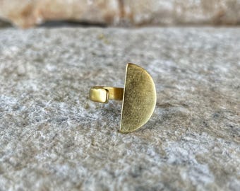 18K Gold Plated Silver Ring: Geometric Half Circle Adjustable Ring