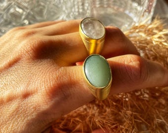 18K Gold Plated Aventurine Statement Ring: Chunky Gemstone Jewelry