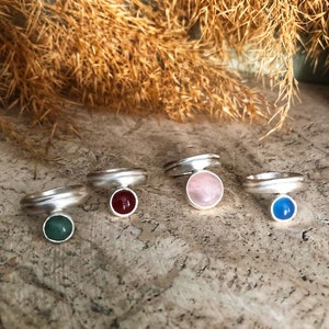 Aventurine stone ring/ Red agate stone ring/ Blue agate stone ring/ Sterling silver ring/ contemporary ring/ modern ring/ gemstone ring