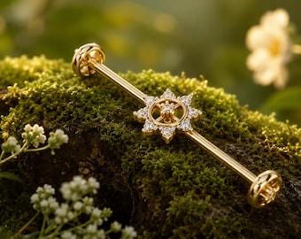 14 kt massief gouden diamanten industriële barbell
