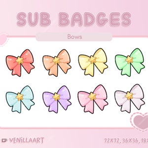 8x Cute Pastel Ribbon Sub Badges for Twitch Streamers | Kawaii Bows - Instant Download
