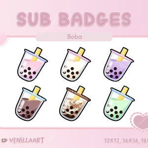 6x Boba Sub Badges for Twitch Streamers | Cute Bubble Tea - Instant Download