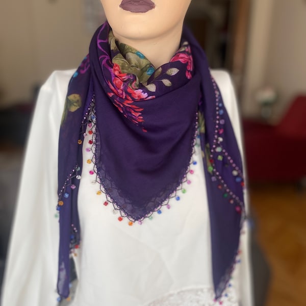 Antique Turkish Needle Lace Oya Scarf, Hand Made Unique, Vintage Yazma, Traditional Craft, Oya lace , Yemeni Embroidery