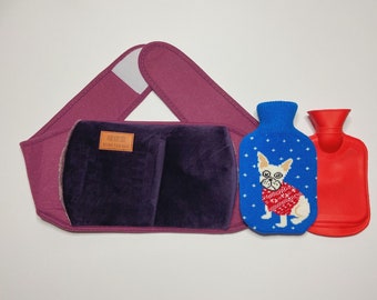 Cinturón morado con bolsa de agua caliente y funda