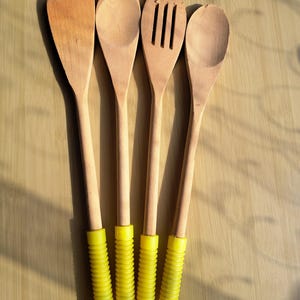 Custom wooden spoon, Primitive Handmade Collection of 4 Wooden Mixing Spoons and wooden fork, personalized wooden spoon, wooden spoon set