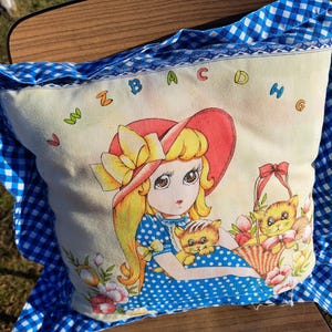 Vintage large blue cotton children's pillow, old zippered pillowcase, small pillow with Hungarian pattern, Antiqe baby pillow, Home decor