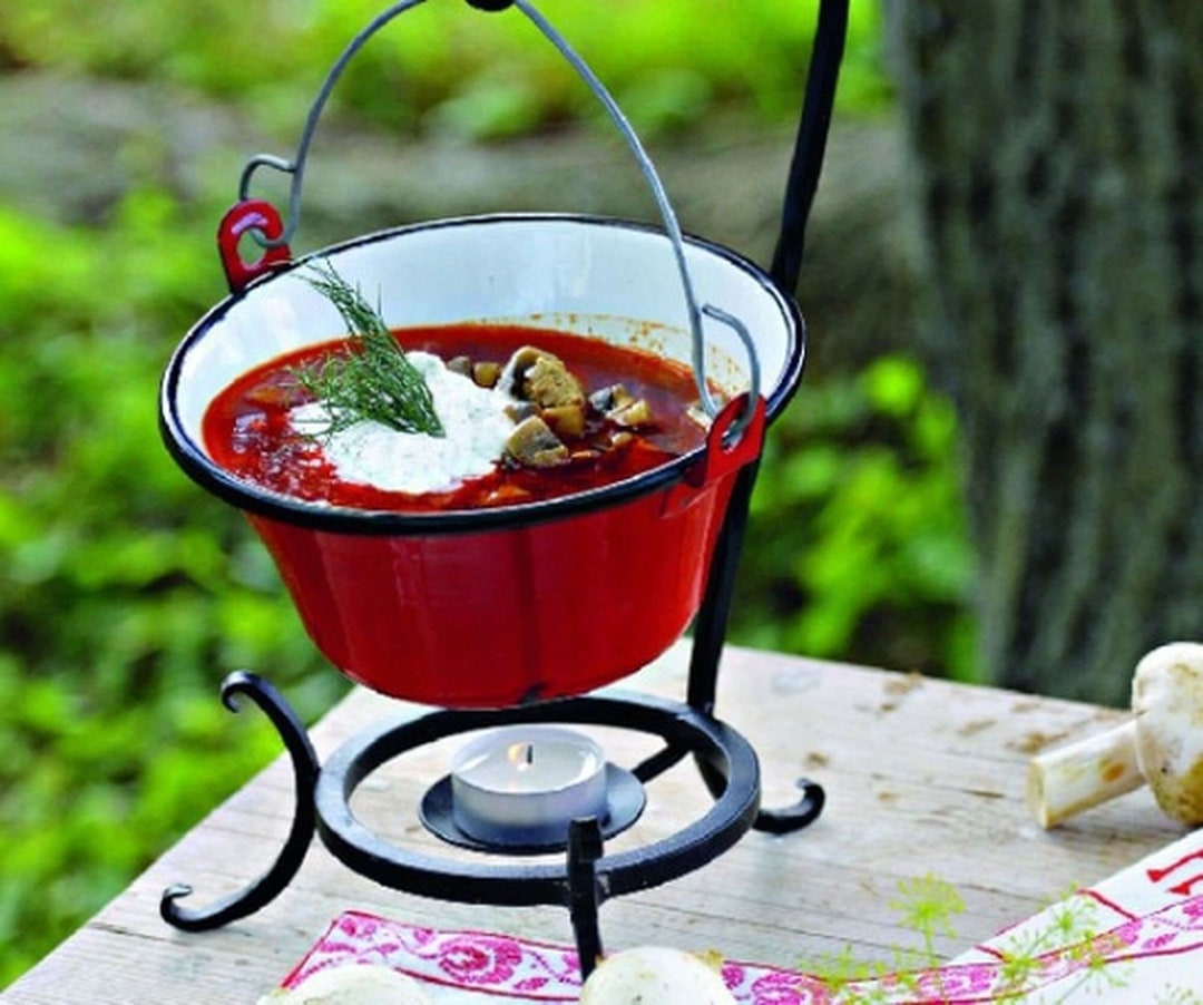 Original Ungarischer Gulaschkessel 22 Liter Emailliert – Inkl. Dreibein-Gestell (180 Cm) & Deckel – Für Garten, Camping & Fest