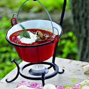 Ensemble de chaudrons de service de 0,7 litre émaillés hongrois pour goulasch, assiette creuse Gulyas bogracs, cadre trépied, cuisine, cuisine en plein air