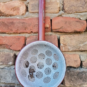 Vintage Shabby Country Cottage Chic Kitchen brown paste colander, Farmhouse Decor, kitchen wall decor, Enamel Sieve, Enameled pasta strainer