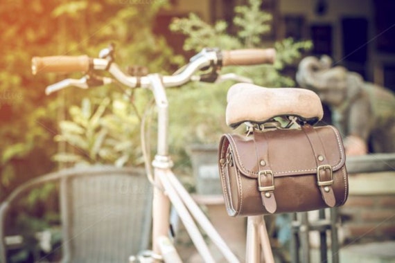 Sac de vélo marron en cuir vintage, accessoires de vélo en cuir
