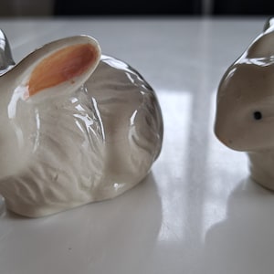 Set of 2 handmade ceramic gray animal figurines, miniature porcelain Rabbits, Easter bunny figurines, Home Decoration, Hungarian porcelain
