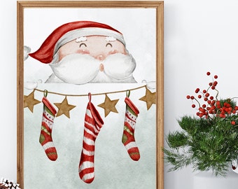 Mignon Santa Christmas Print, Santa Claus Digital Download , Christmas Watercolor Print, DIY Christmas Christmas Decor, Christmas Printable Art Download