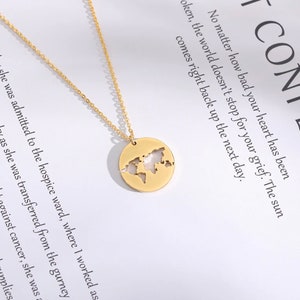 Weltkarte Halskette, Missionen, Gold, Silber, Rose, Weltkarte, Landkarte Halskette, Zierliche Halskette, Globus Edelstahl Einfach