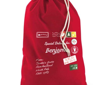 Personalised Christmas Sack, Custom Christmas Gift, Kids Santa Sack, Christmas Gift Sack, Child's Toy Bag, Fun Kids Gift, Kids Drawstring