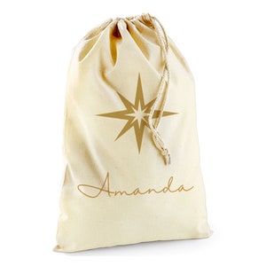 Custom Star Bag-Christmas Sack Personalised-Drawstring Star -Holiday Sack-Christmas Gift Bag With Name-Large Sack-Holiday Kid Gifts