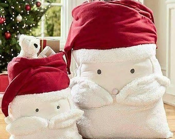 Personalised Santa Face Christmas Sack with Hat and Embroidery Santa sack Cute Santa Father Christmas Sack Bag Baby Toddler Christmas Eve