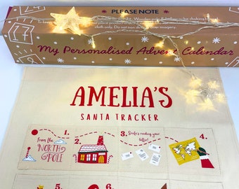 Calendario de Adviento de Navidad personalizado de tela Santa Tracker, colgante de pared, reutilizable, Navidad, cuenta atrás, 24 bolsillos