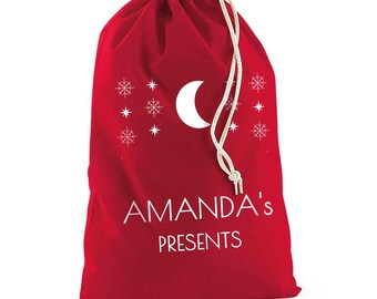 Lune personnalisée-sac de Noël-sac personnalisé-cordon de lune-sac de vacances-cadeau de Noël-sac avec nom-grand sac-cadeaux de vacances pour enfants