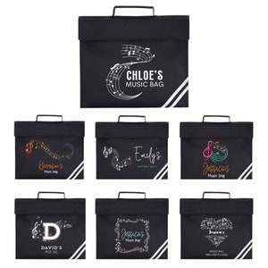 Sac à musique personnalisé avec nom - Sac de musicien personnalisé pour enfants, pochette pour partitions avec bandes réfléchissantes, cadeau de musique pour l'école