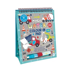 Floss & Rock - Bloc de notas mágico para colorear en agua - Temática de construcción para niños - Actividad con bolígrafo mágico, Manualidades creativas para niños, 18 meses
