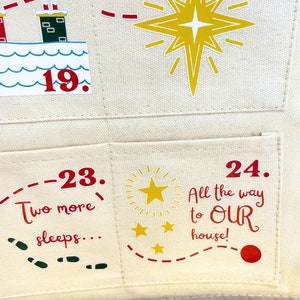 Calendrier de lAvent de Noël personnalisé en tissu Santa Tracker, tentures murales, réutilisable, Noël, Noël, compte à rebours, 24 poches image 10