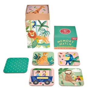 Floss & Rock - Juego de memoria de la jungla - Actividad de memoria para niños, Tarjetas de aprendizaje para niños, Juego sin pantalla para niños pequeños, Tarjetas de animales