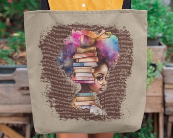 Colorful Afro Book Girl Tote Bag, Book Reader Tote Bag, Black Girl Magic Tote, Proud Afro Woman Tote, Women Afrocentric Bag, Gift for Her