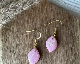 Pink marbled clay dangle earrings| Barbie earrings| lightweight earrings| gifts for her| gold earrings| pink earrings| dainty earrings