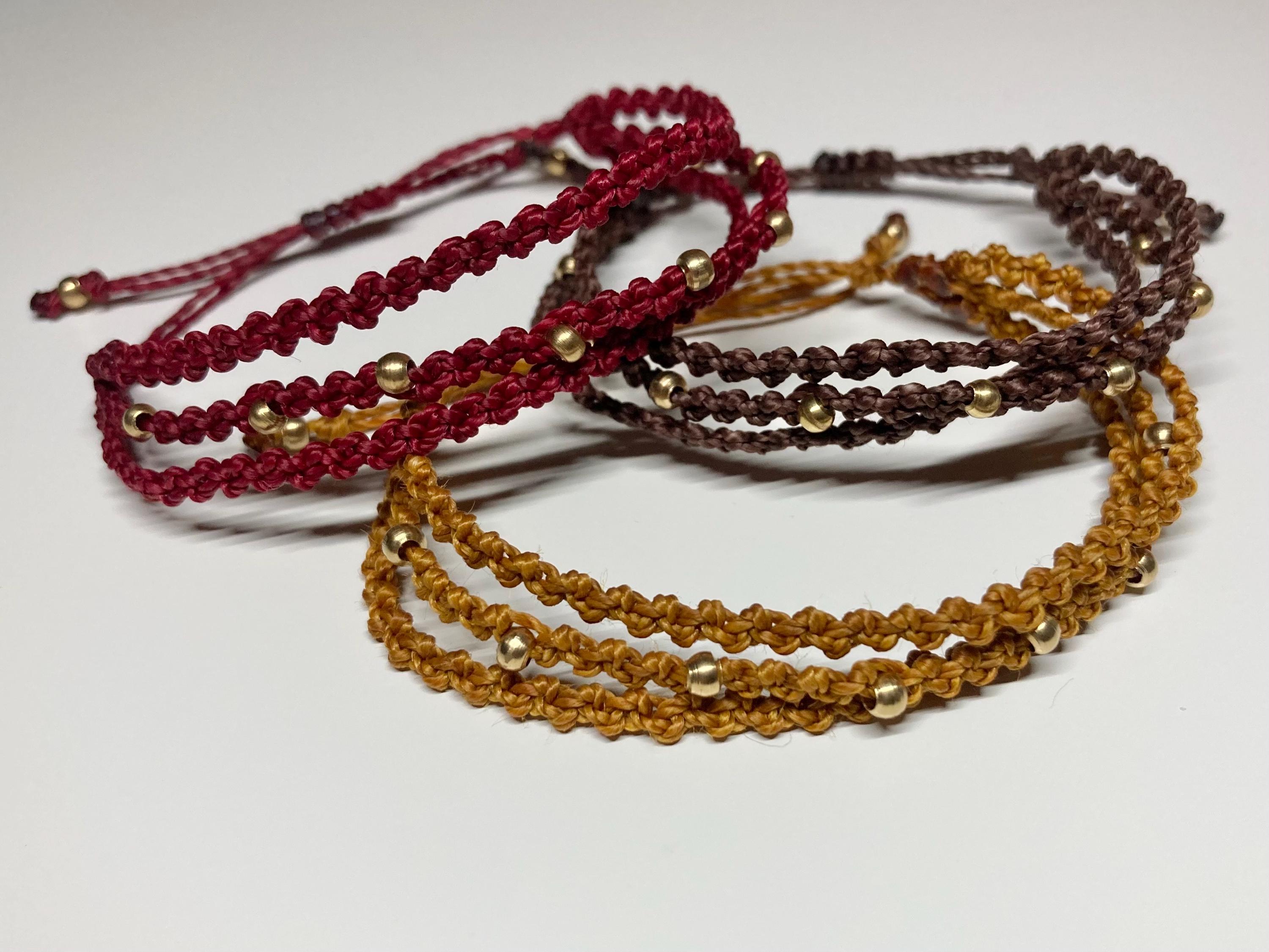 Adjustable bracelet with small brass beads, festival, macrame jewellery