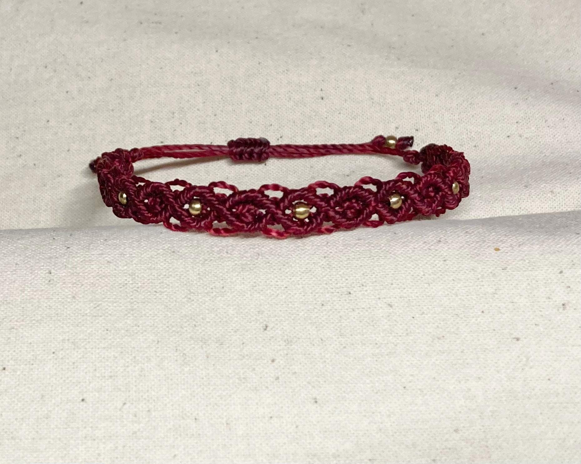 Micromacrame Adjustable Bracelet Brass Beads