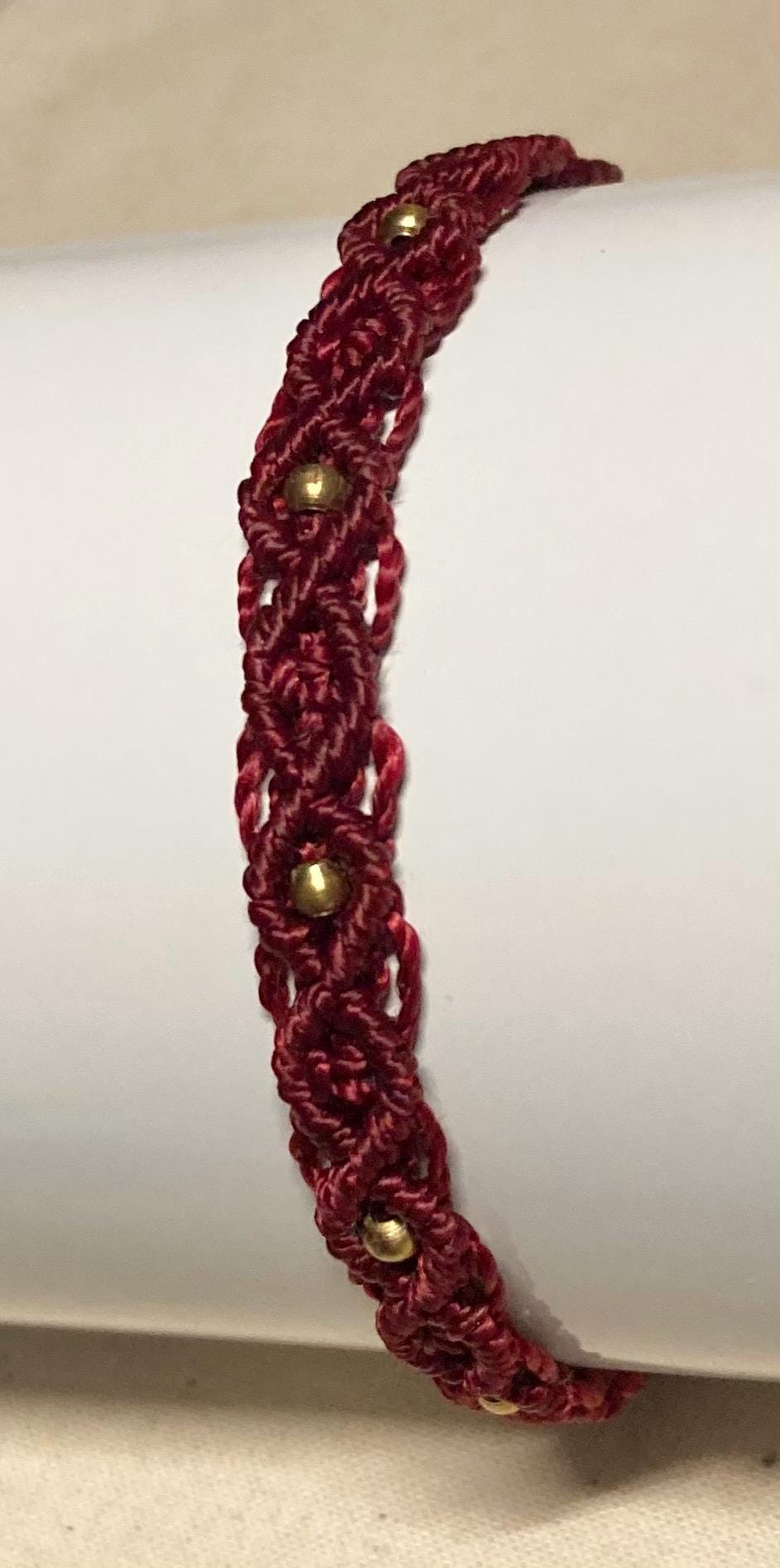 Micromacrame Adjustable Bracelet Brass Beads