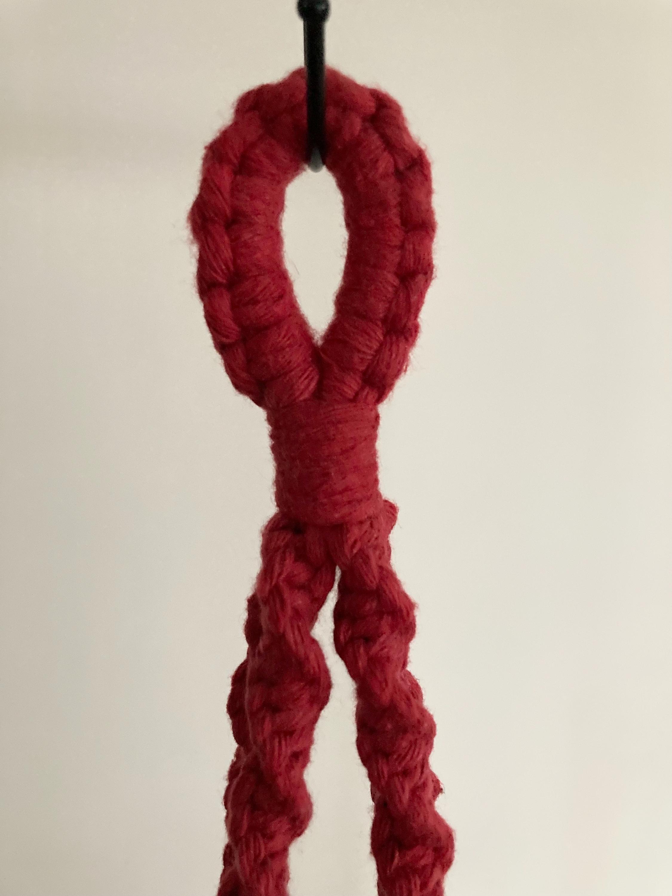 Macrame Hanging Plant Holder: Red Chunky Cord, Boho Decor, indoor accessory.
