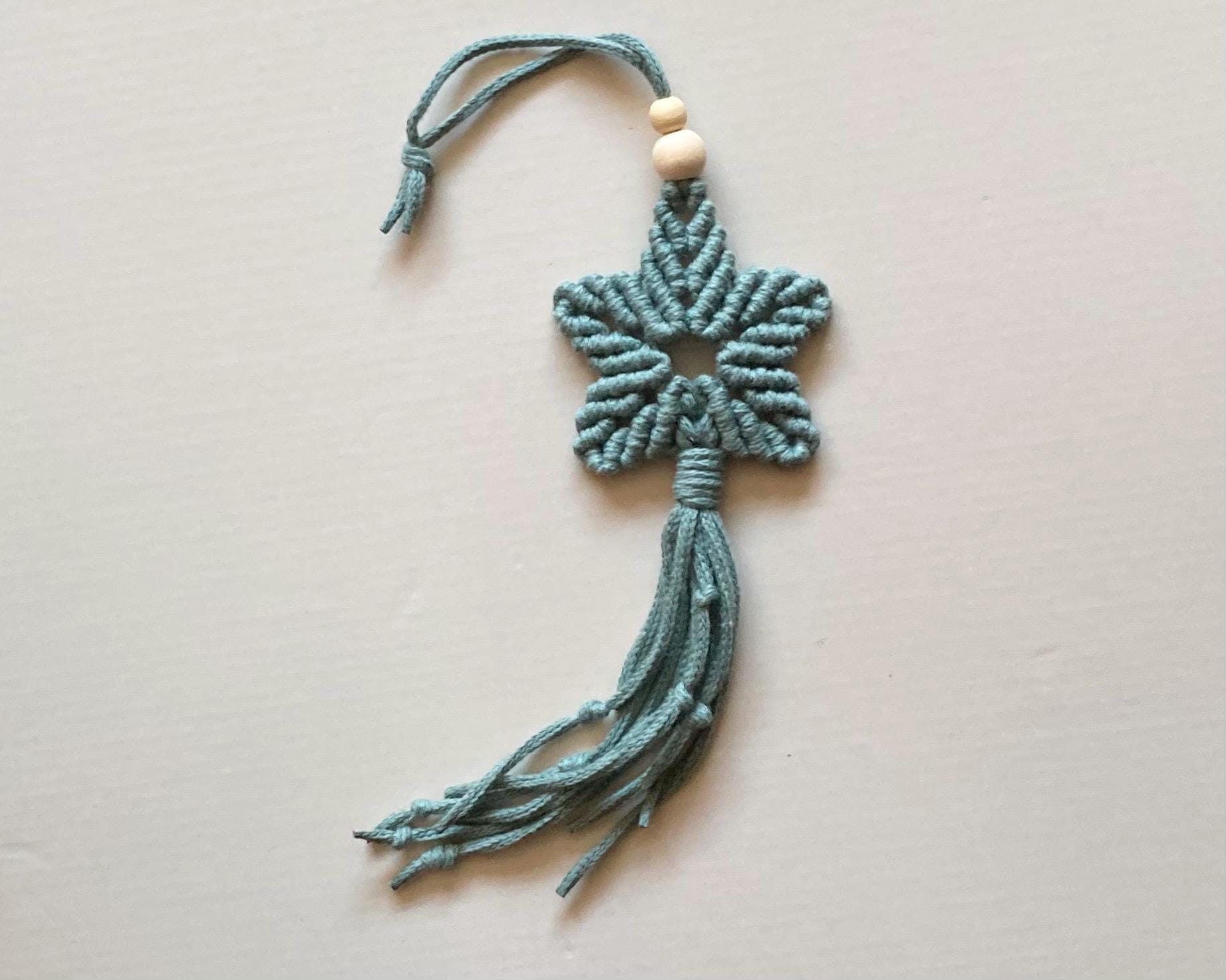 Sage Green Macrame Star Hanging Decoration: Boho Decor, window/door accessory, teacher gift.