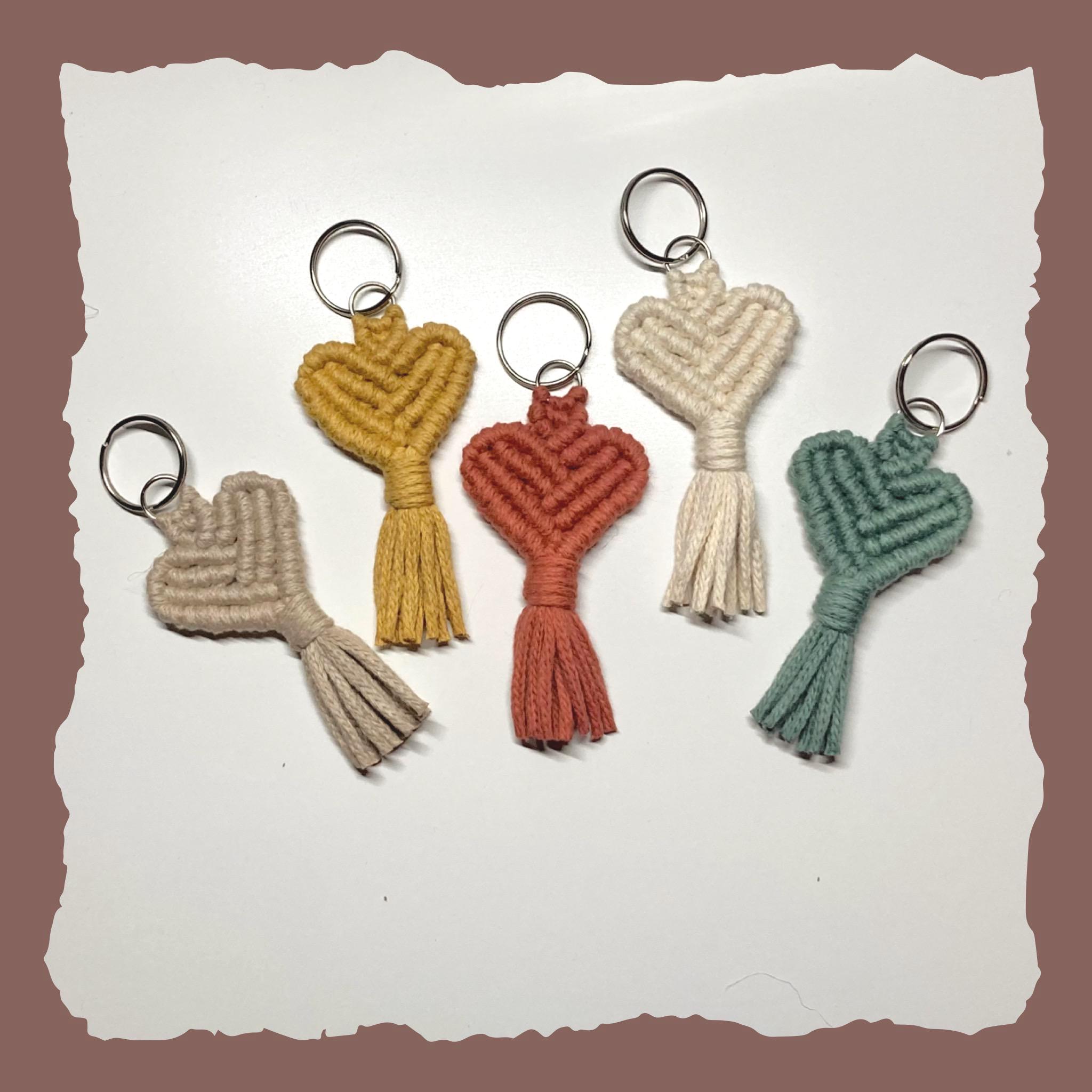 Macrame heart keyring, boho keychain, colourful accessory, teacher gift.