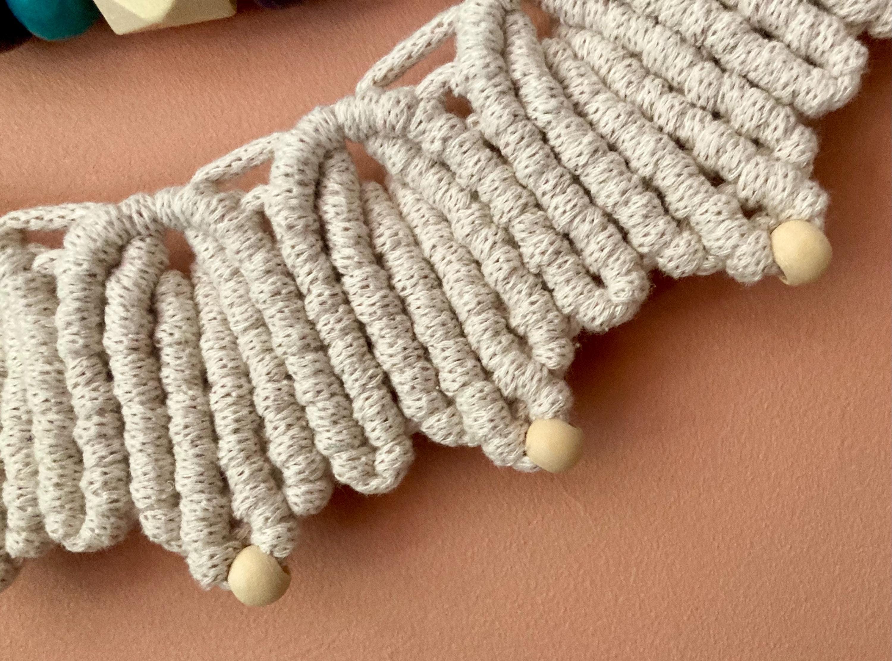Beige Macrame Wall Hanging with Teal & Blue Beads, Boho Decor