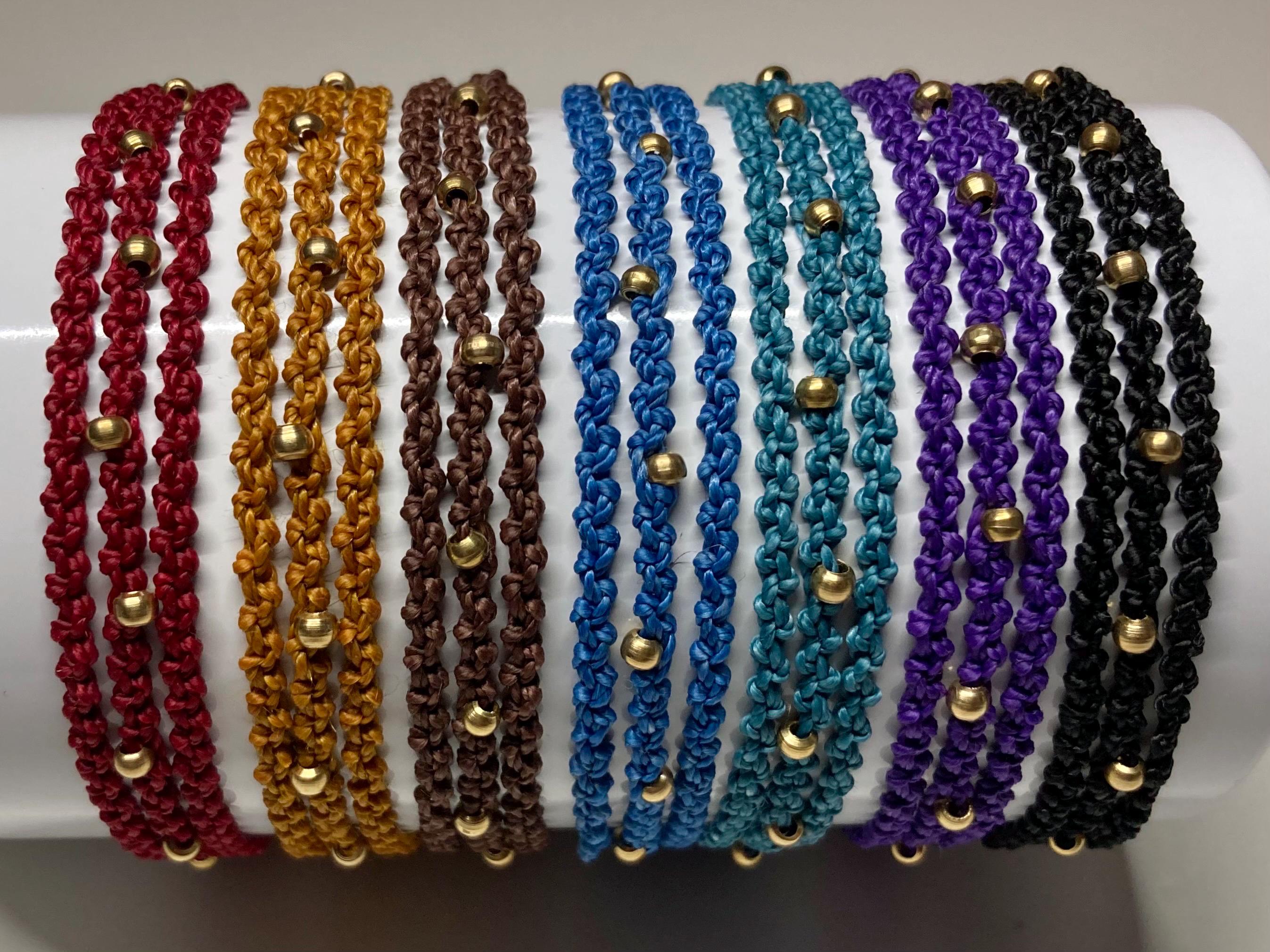 Adjustable bracelet with small brass beads, festival, macrame jewellery