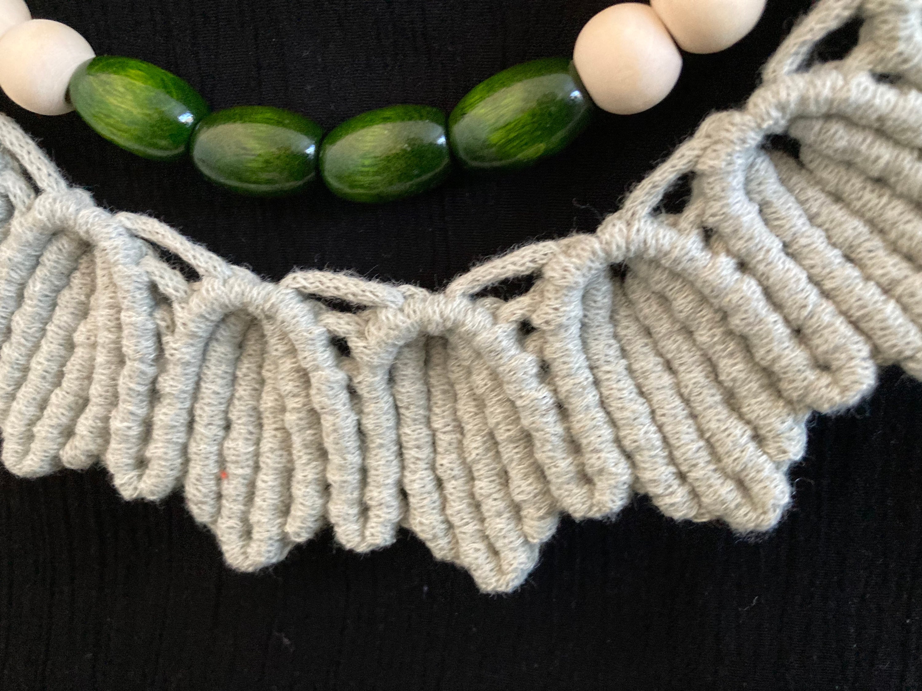 Unique Green Macrame Wall Hanging: Boho Wooden Bead Decor, wall art, hippy accessory.