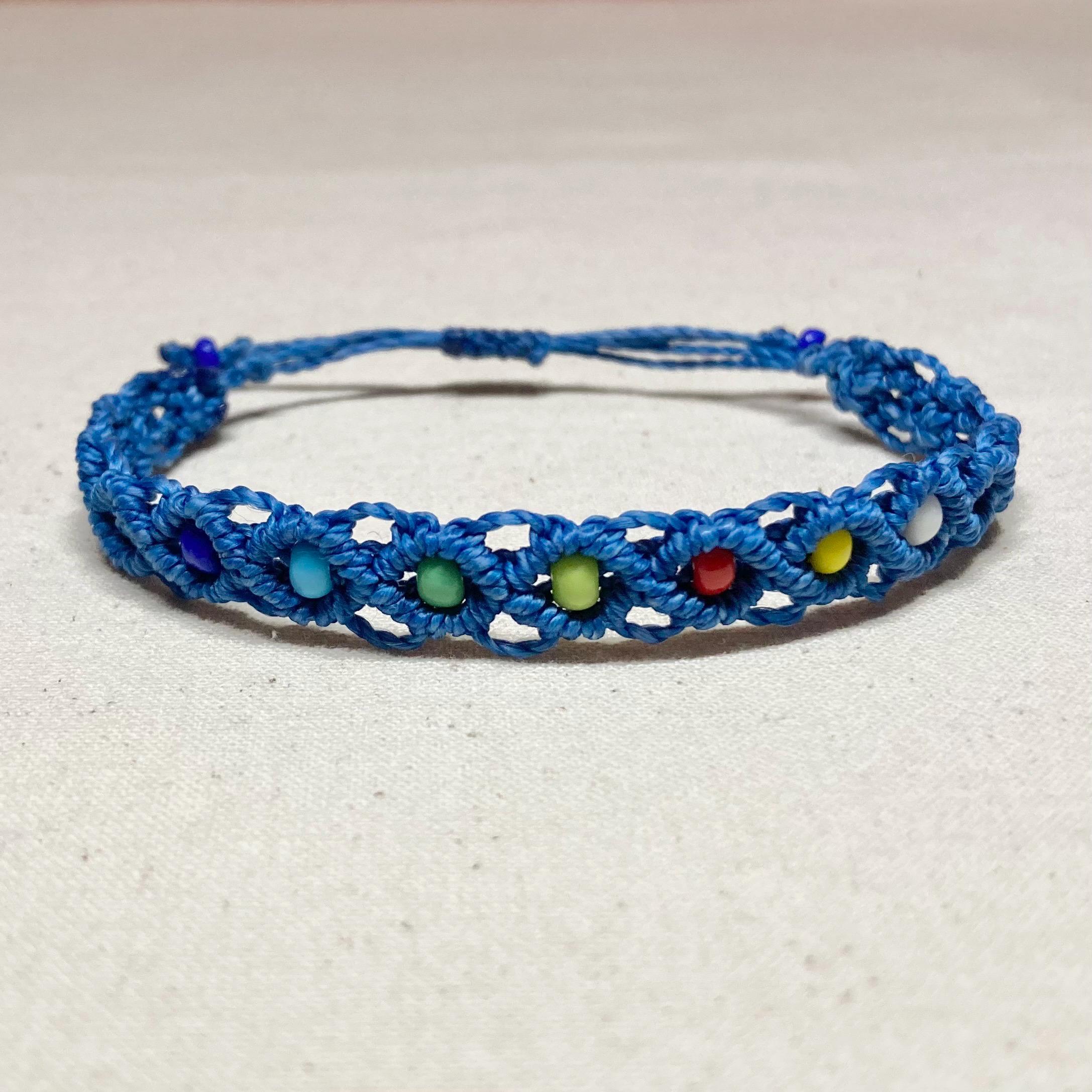 Black Macrame Adjustable Rainbow Glass Bead Bracelet