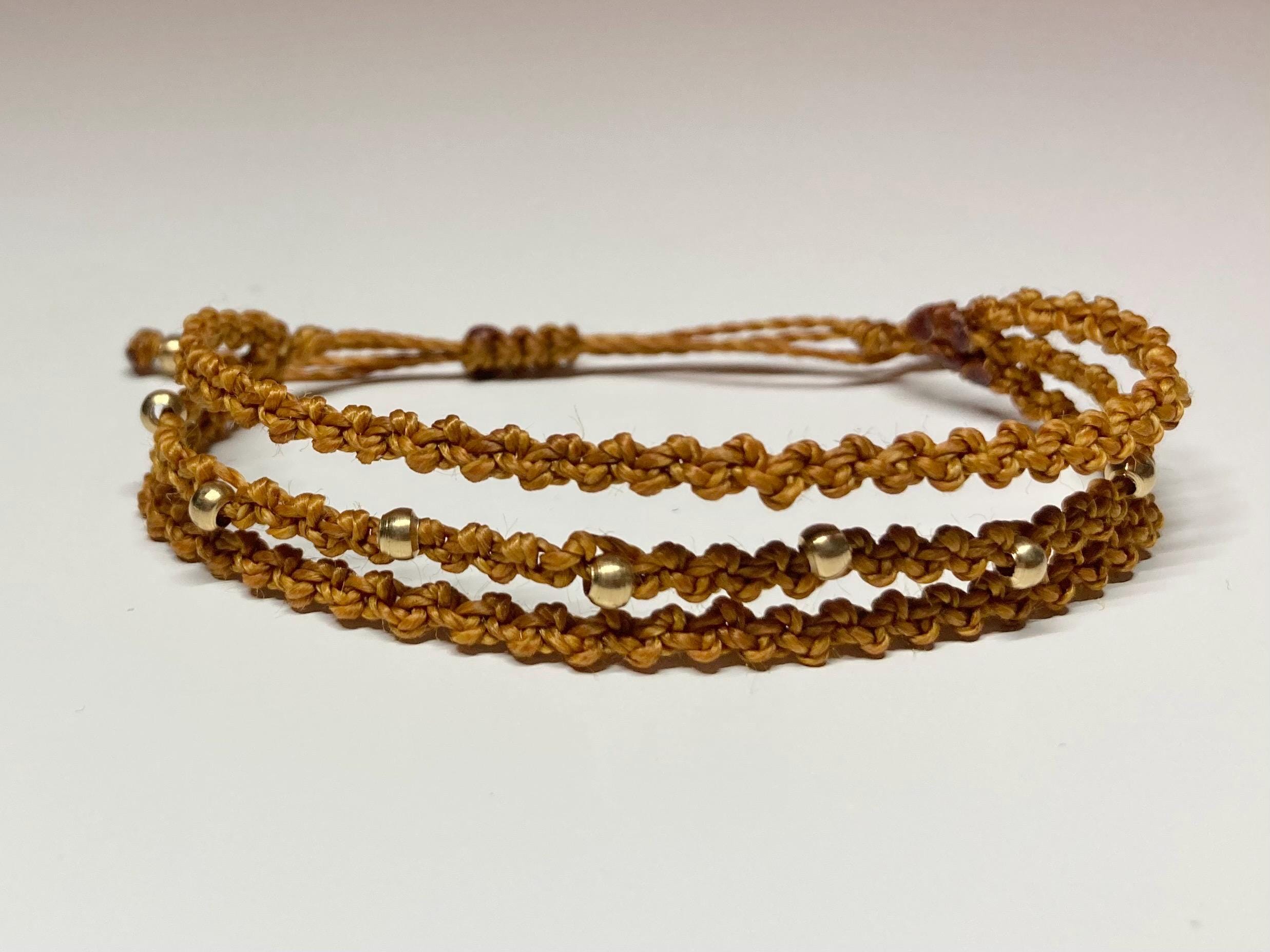 Adjustable bracelet with small brass beads, festival, macrame jewellery