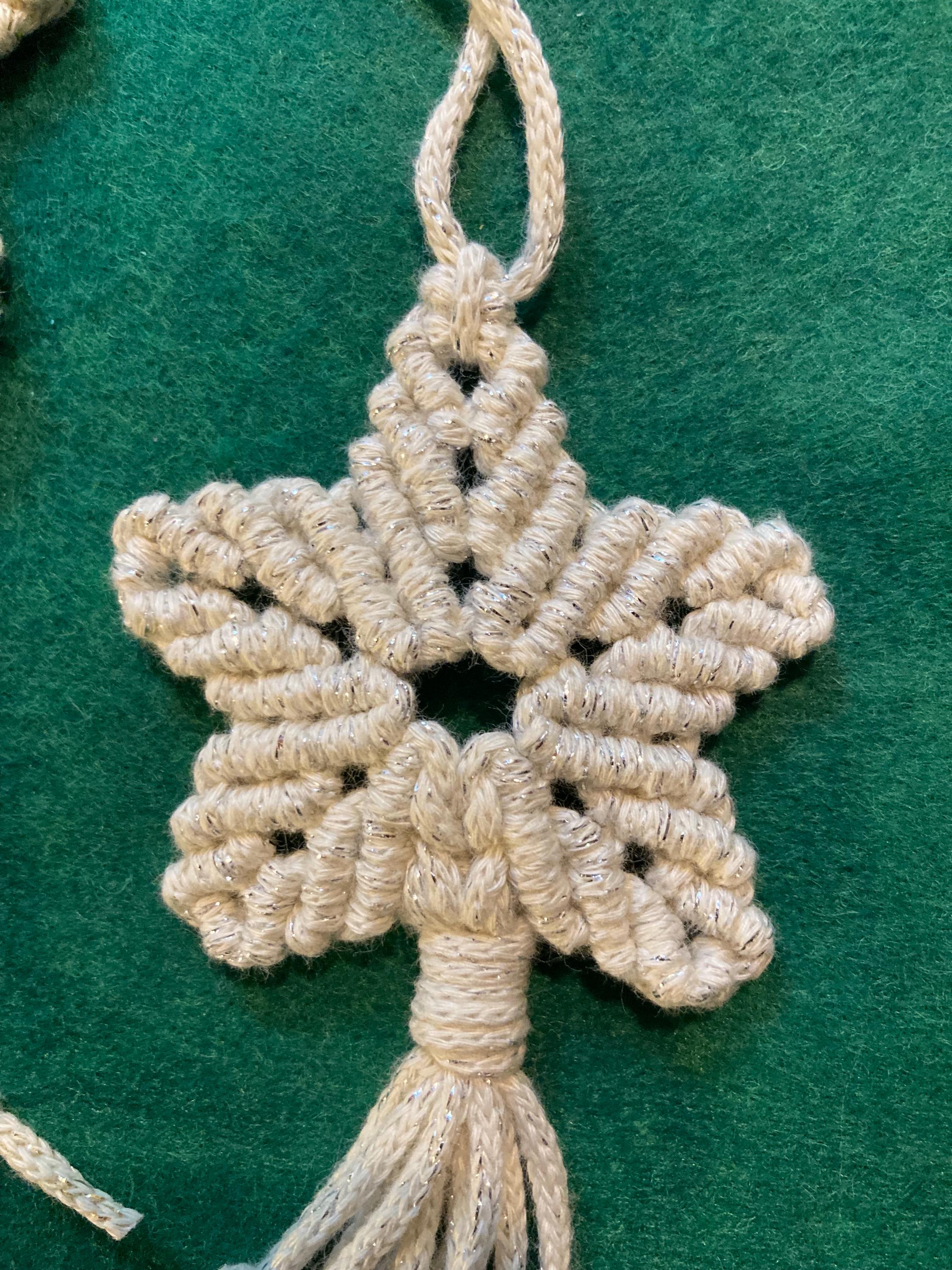 Cream Glitter Macrame Star Christmas Decor