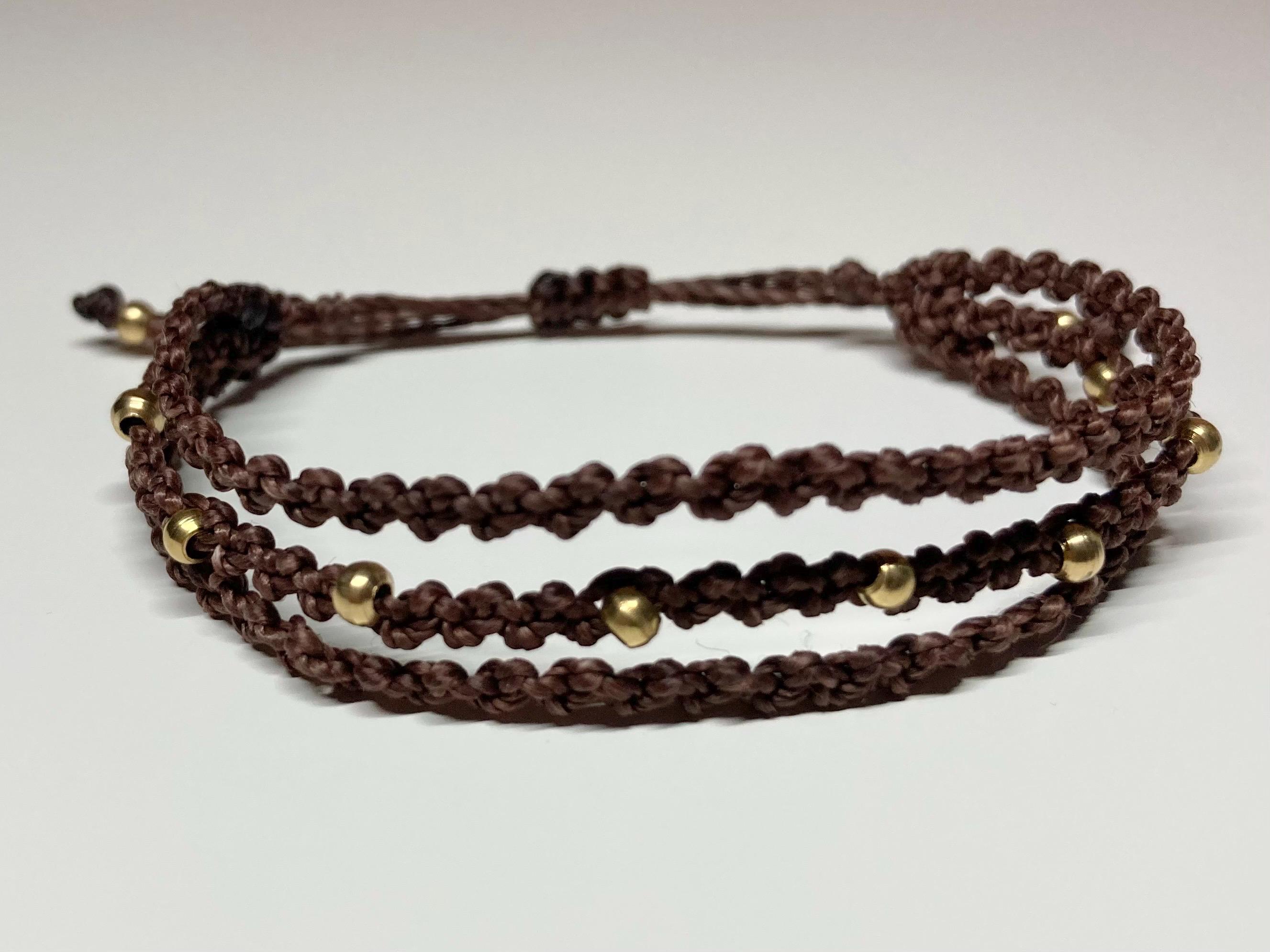 Adjustable bracelet with small brass beads, festival, macrame jewellery
