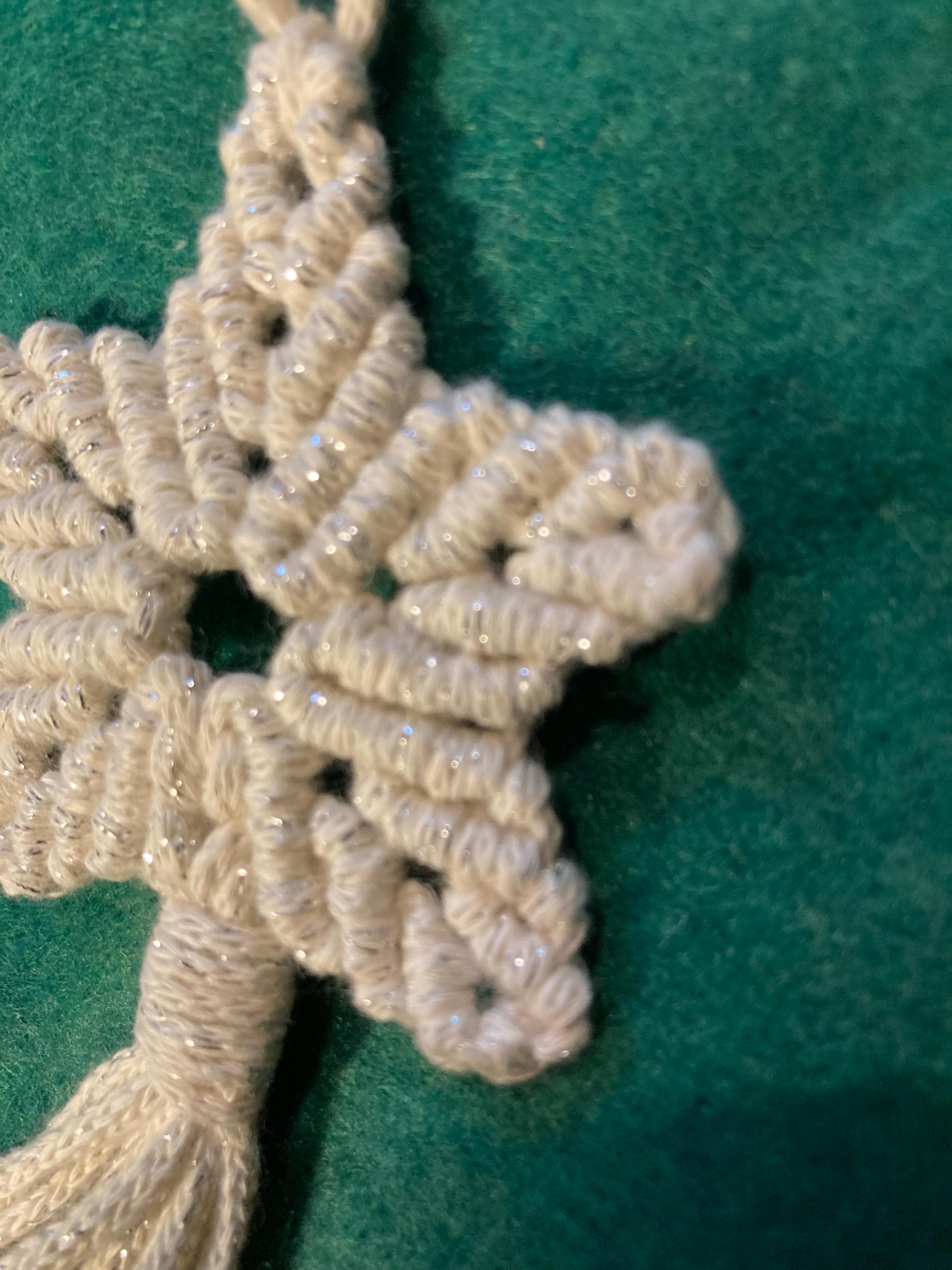Cream Glitter Macrame Star Christmas Decor