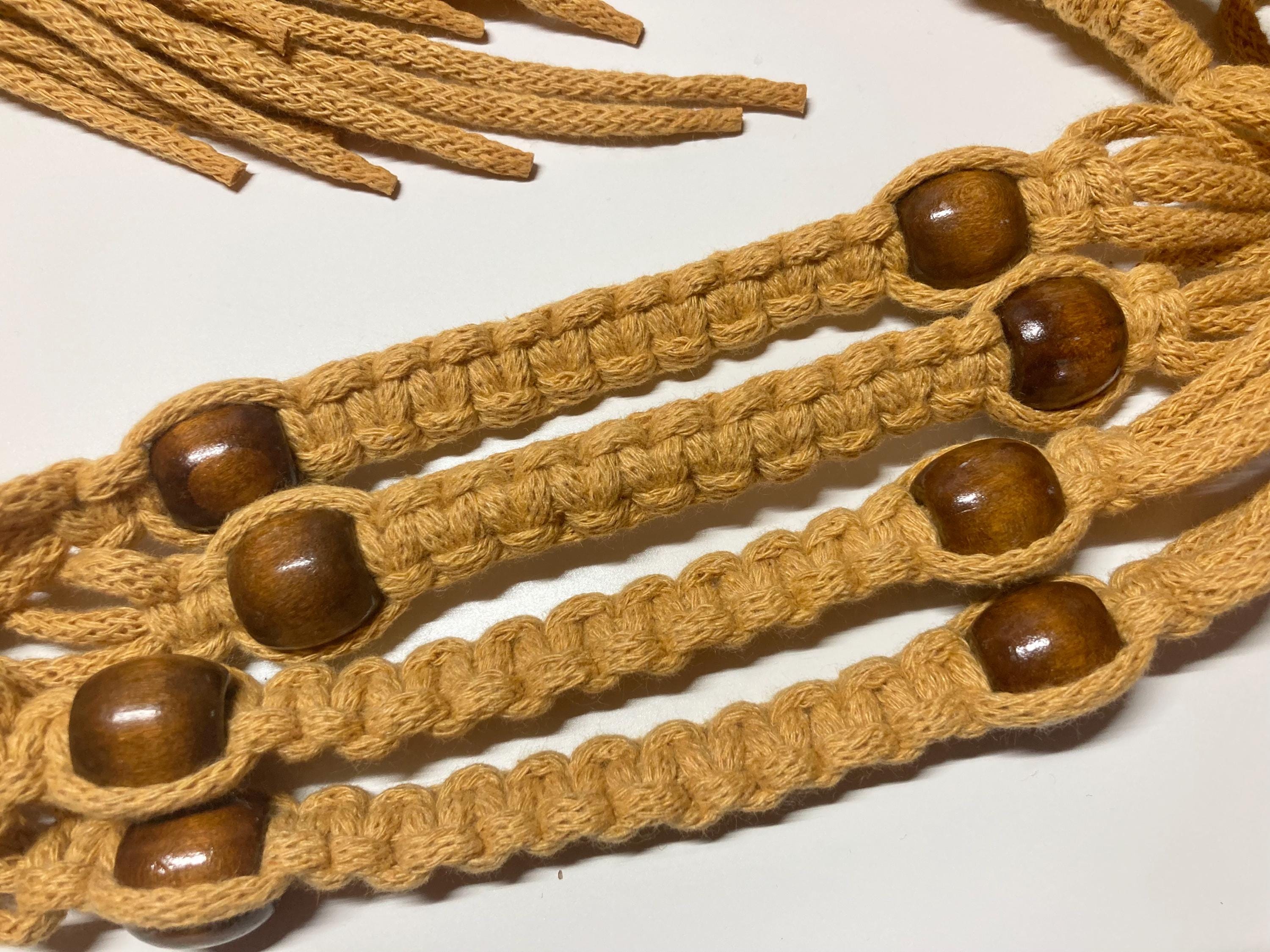 Macrame Hanging Plant Holder: Mustard Yellow Braided Cord with Brown wooden beads, Boho Decor, retro, home decor.