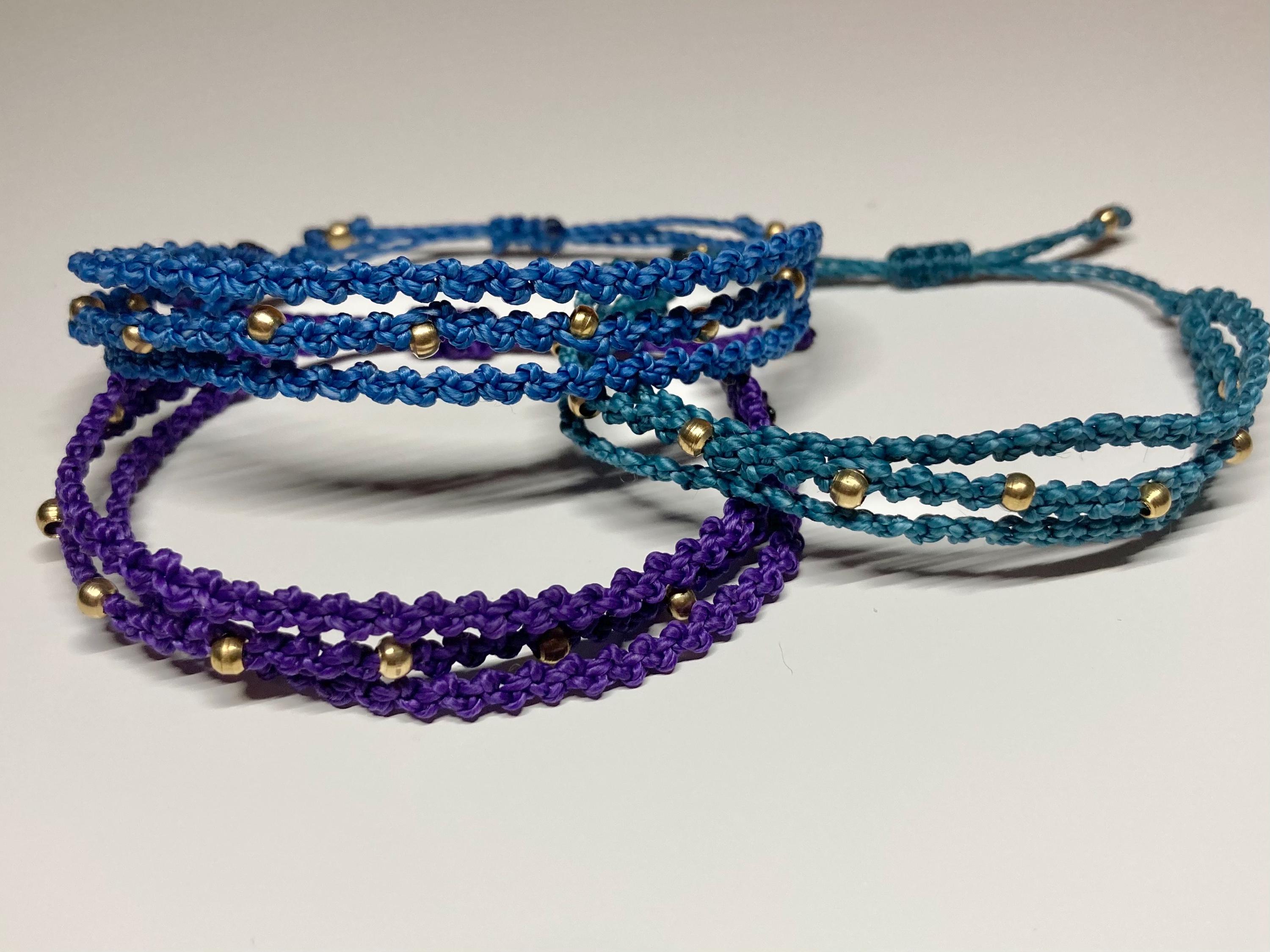 Adjustable bracelet with small brass beads, festival, macrame jewellery