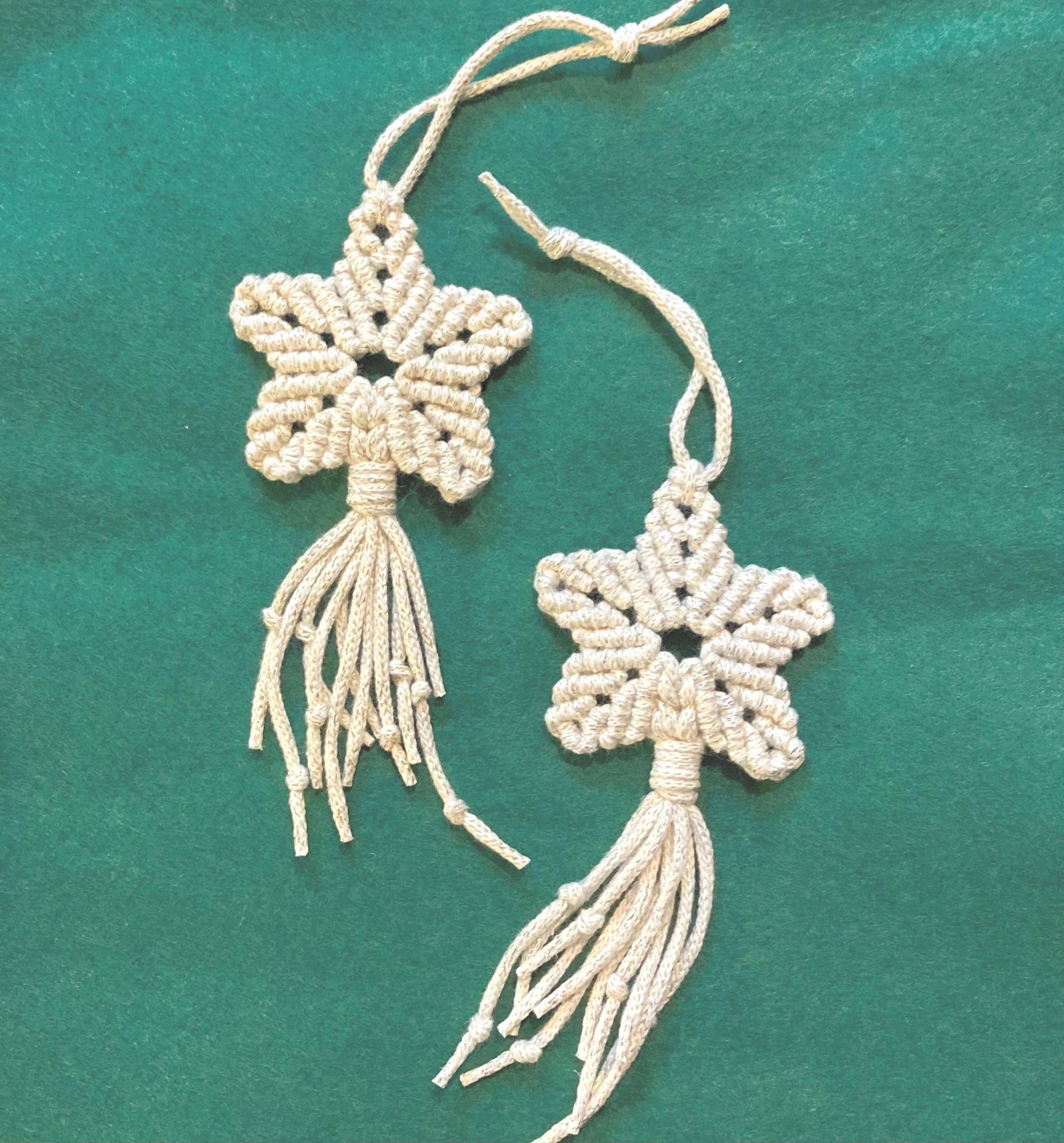 Cream Glitter Macrame Star Christmas Decor