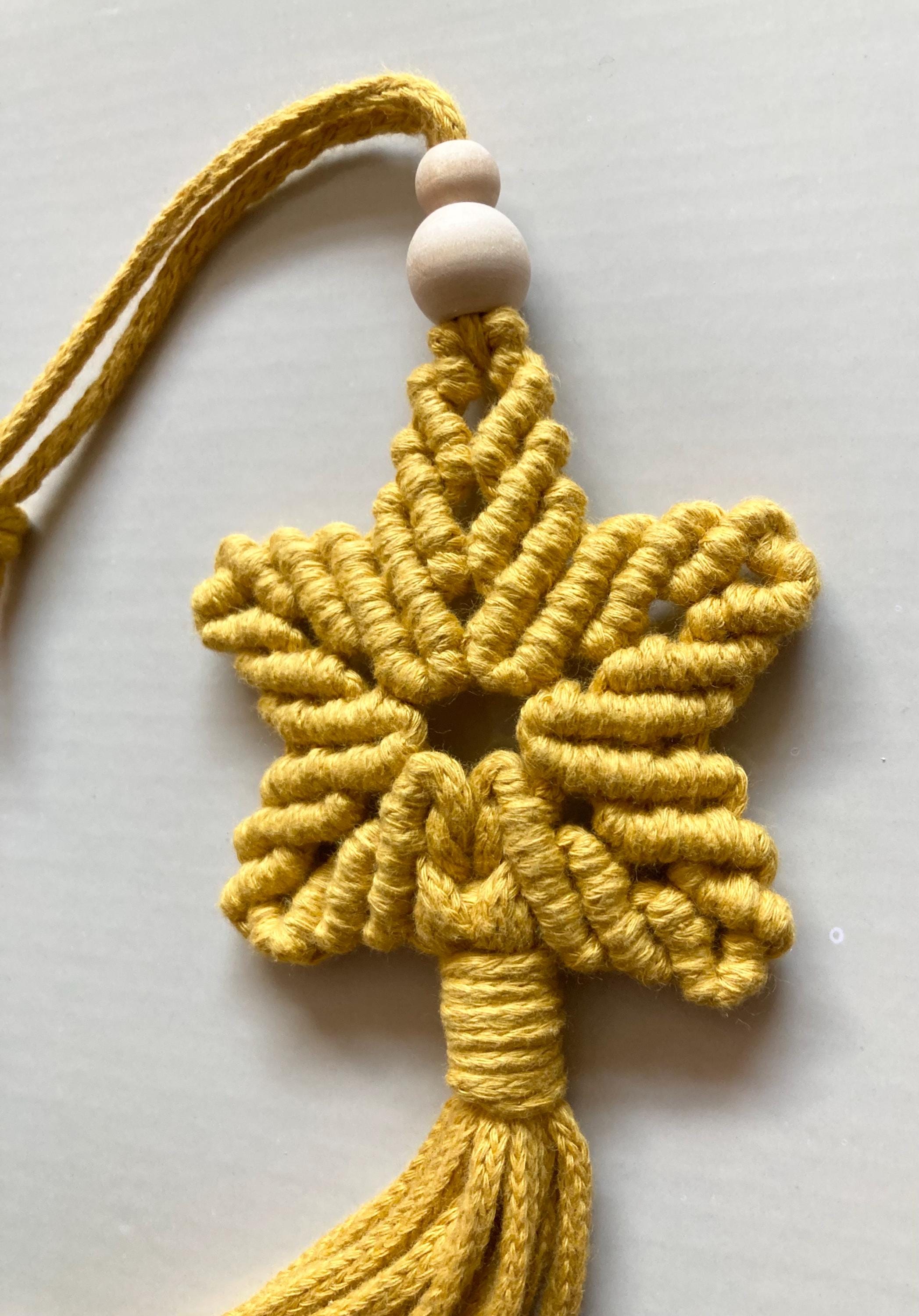 Macrame Hanging Star: Mustard Yellow Boho Window/Door accessory, teacher gift.