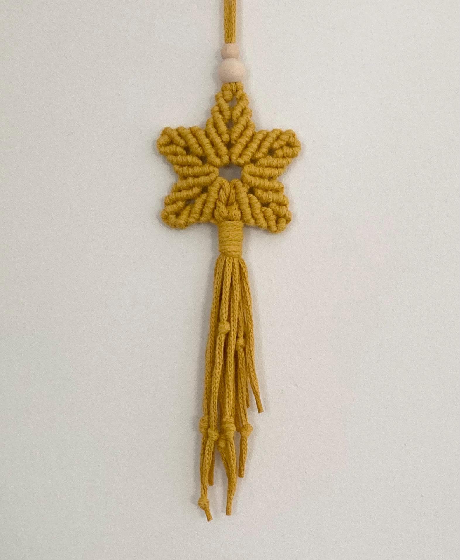 Macrame Hanging Star: Mustard Yellow Boho Window/Door accessory, teacher gift.